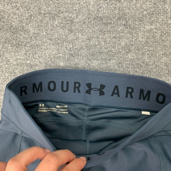 Under Armour HeatGear Compression Legging Women S Small Shark Blue Pull On Capri - Picture 8 of 13